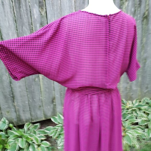 Vintage 80s Toni Todd Pink/Black Houndstooth Dress - Picture 8 of 10